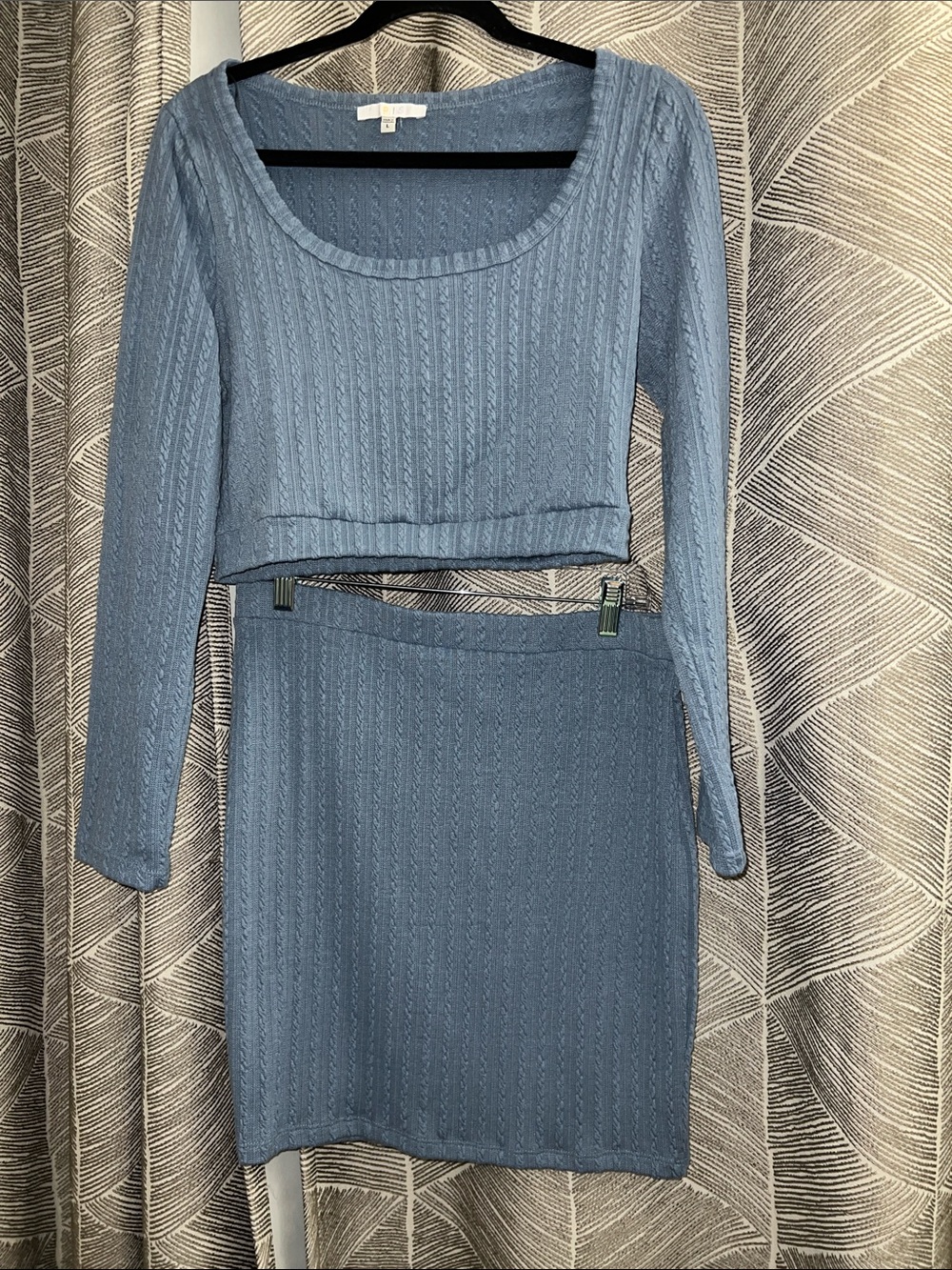 iris Light Blue Ribbed Knit Skirt Set
